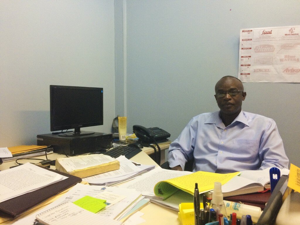 Royal St. Lucia Police Inspector Marcellinus Leonce in his Vieux Fort office.