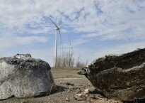 Wind turbines on the former Bethlehem Steel property seen beyond slag left over from steel production. John Rennison The Hamilton Spectator 4/7/15